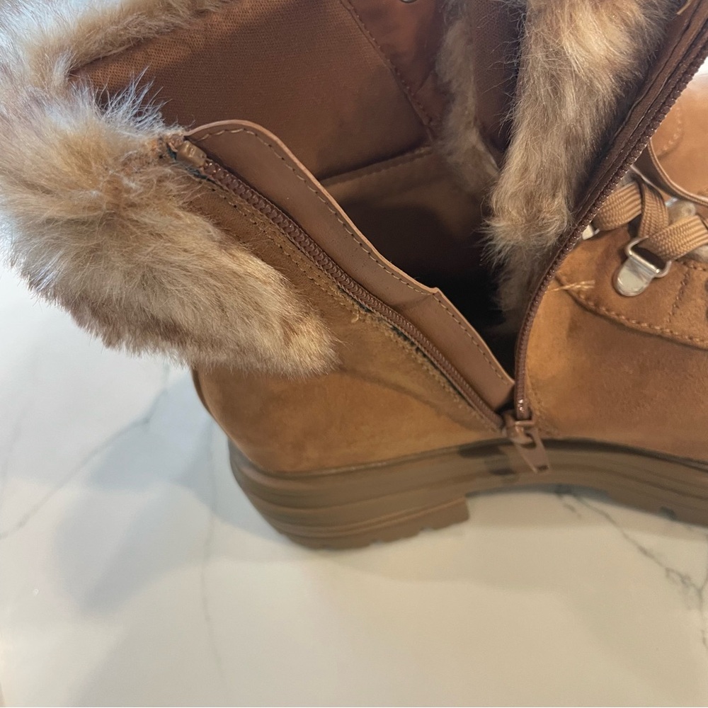 Sun + Stone Orlaaf Faux Fur Cold Weather Lug Sole, Combat, Lace-Up Ankle Boots - Picture 7 of 13